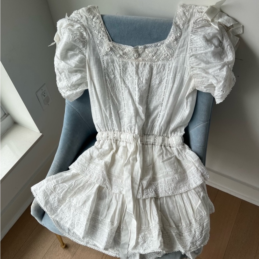 Loveshackfancy dorothy white lace
mini dress. Small